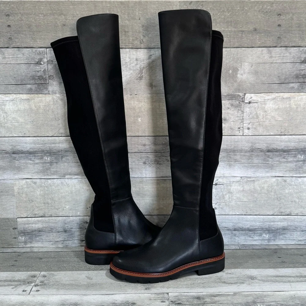 Stuart Weitzman Adrina City OTK Boots In Black Leather/Stretch - Sz - 6B